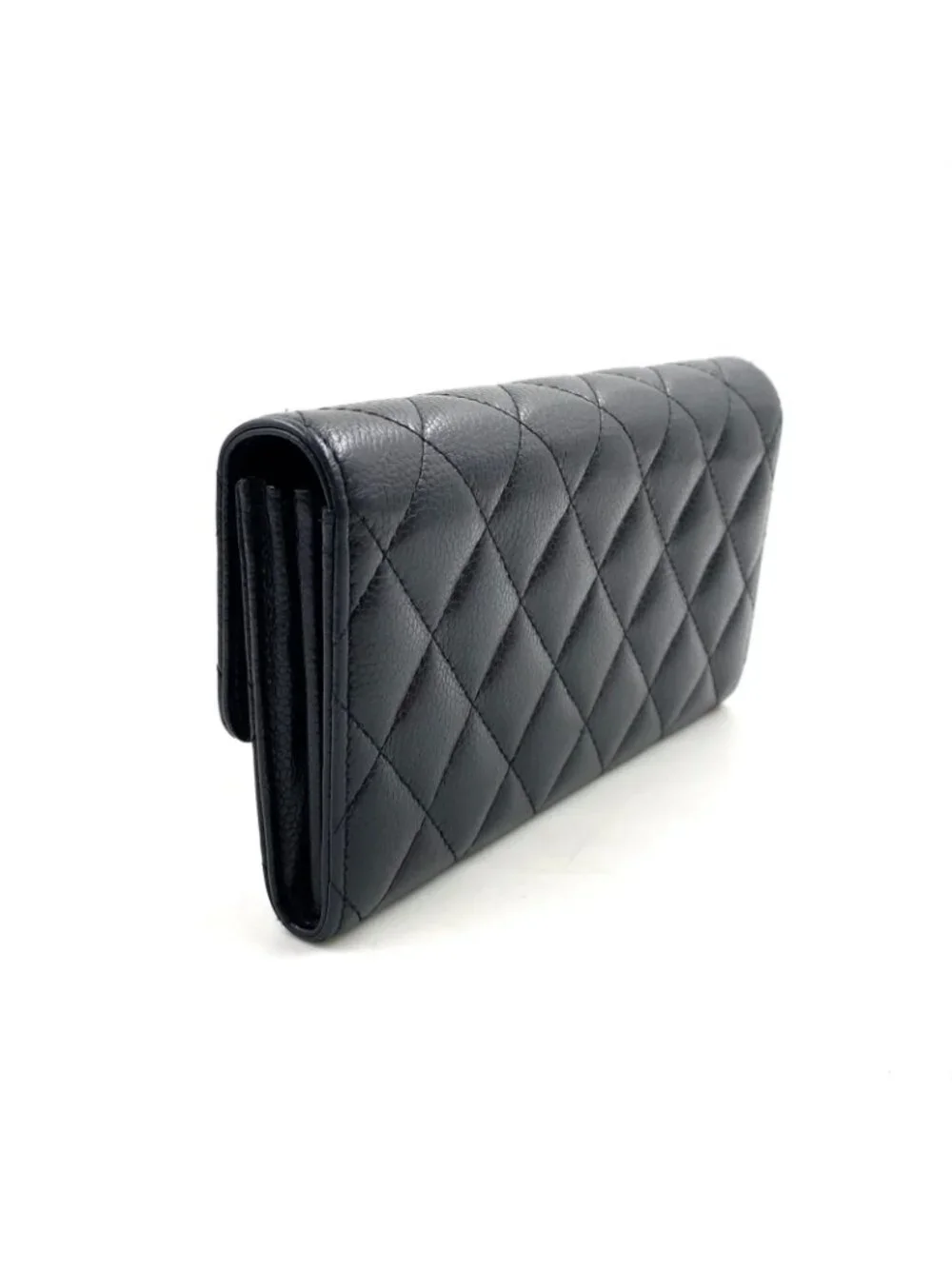 Chanel Quilted Classic Caviar Leather Black Wallet Gold